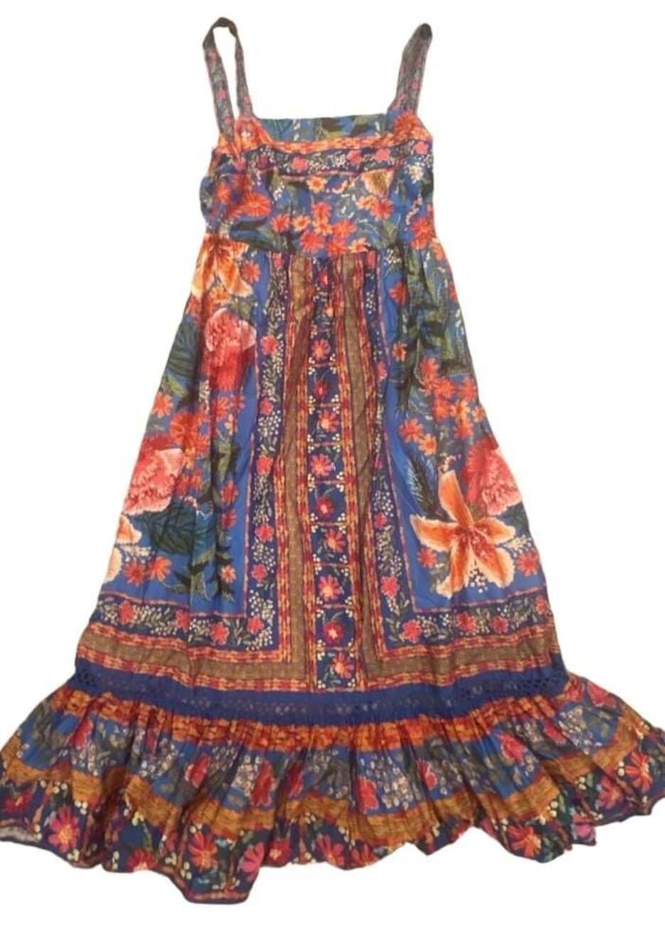 FARM Rio Size L Floral Stitched Garden Cotton Midi Dress